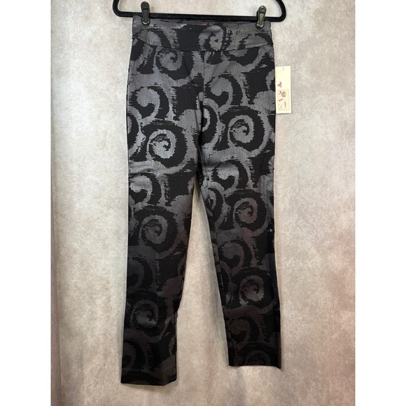 Krazy Larry Pants - NWT Vintage Krazy Larry Pull On Foil Swirl Pants Black Gray Size 6